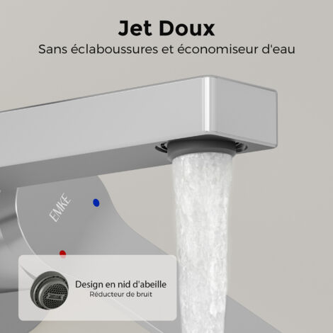 EMKE Robinet lavabo mural, Robinet Cuisine Salle Bain Montage Mural, Corps en Laiton, Contrôle Chaud et Froid, Chromé