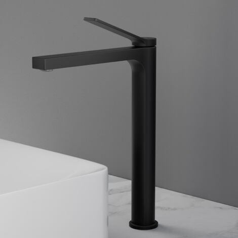 EMKE Robinet Salle de Bain Haut, Robinet de lave-mains avec Aérateur, Laiton, Cartouche Céramique, Noir