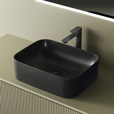 EMKE Vasque à Poser Salle de Bain en céramique, Lavabo rectangulaire en céramique, Gris mat, 505 x 380 x 150 mm