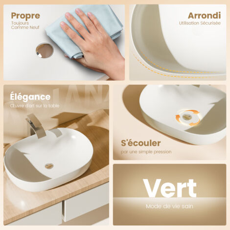 EMKE Lavabo Salle De Bain,Rectangulaire, 515x 365x 130 Mm, Lavabo En Céramique, Blanc Brillant,Montage Mural Et ‎Comptoir, Vasque à Poser Pour La Salle De Bain Et Les Toilettes
