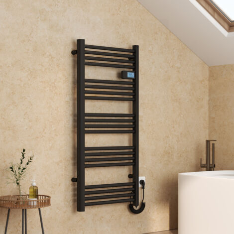 EMKE Sèche-serviette électrique Aluminium Commande tactile Température réglable - 1200 x 540 mm Noir mat 600W (1/5)