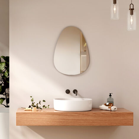 EMKE Miroir simple de salle de bain Asymétrique Miroir salle de bain sans cadre Miroir mural horizontal/vertical 45x60cm