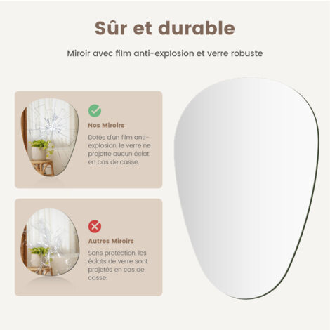 Miroir Mural Asymétrique Sans Cadre – Blanc, 19,5x33,5 Pouces, Design Minimaliste