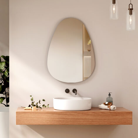 EMKE Miroir simple de salle de bain Asymétrique Miroir salle de bain sans cadre Miroir mural horizontal/vertical 60x80cm