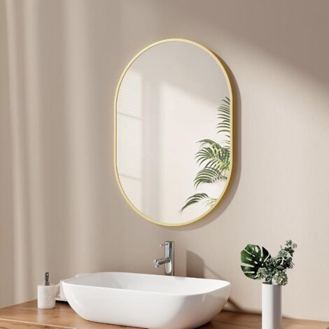EMKE Miroir simple de salle de bain ovale, Miroir mural horizontal/vertical - Cadre Couleur dorée 60x80cm