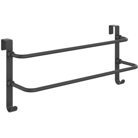 EMKE Porte Serviette double en acier Inoxydable pour portes et radiateur de salle de bain, Porte-serviettes sans perçage, 41x18x12,4cm, Noir (1/5)