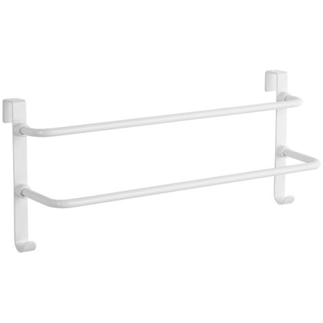 EMKE Porte Serviette double en acier Inoxydable pour portes et radiateur de salle de bain, Porte-serviettes sans perçage, 41x18x12,4cm, Blanc (1/4)