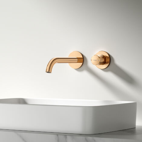 EMKE Robinet lavabo mural, Robinet de lavabo Type caché Convient pour le montage mural, Robinets de salle de bain, Corps en Laiton, Or Rose