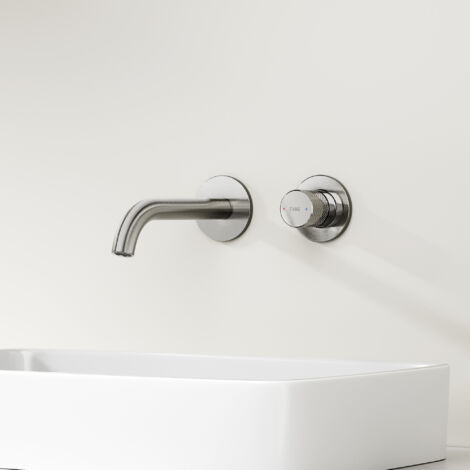 EMKE Robinet lavabo mural, Robinet de lavabo Type caché Convient pour le montage mural, Robinets de salle de bain, Corps en Laiton, Anthracite mat