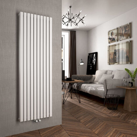 EMKE Radiateur eau chaude en acier Tube Rond Radiateur Mural Double Couche 2175W Blanc 180x60cm