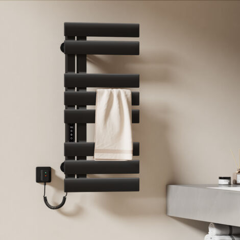 EMKE Radiateur sèche-serviettes électrique salle de bain avec thermostat, 85 x 40 cm, 285W, Noir mat (1/5)