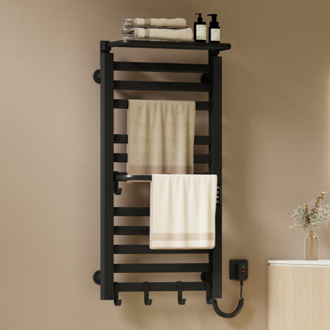 EMKE Radiateur sèche-serviettes électrique, 100 x 50 cm Chauffage à température constante intelligente,Avec tablette pratique, 280 W Noir (1/5)