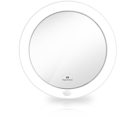 EMKE Miroir Cosmétique LED 6000K, Grossissant 5x, Ventouse Puissante, Loupe pour Miroir Mural Salle de Bain, Blanc
