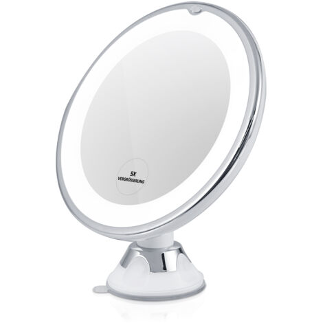 EMKE Miroir Cosmétique LED 5x Grossissant, Ventouse Puissante, Blanc