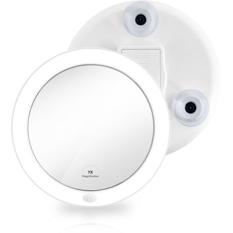 EMKE Miroir Cosmétique LED 6000K, Grossissant 7x, Ventouse Puissante, Loupe pour Miroir Mural Salle de Bain, Blanc (1/5)