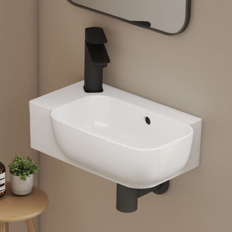 EMKE Lavabo Mural en Céramique 40x25x14cm, Blanc Brillant