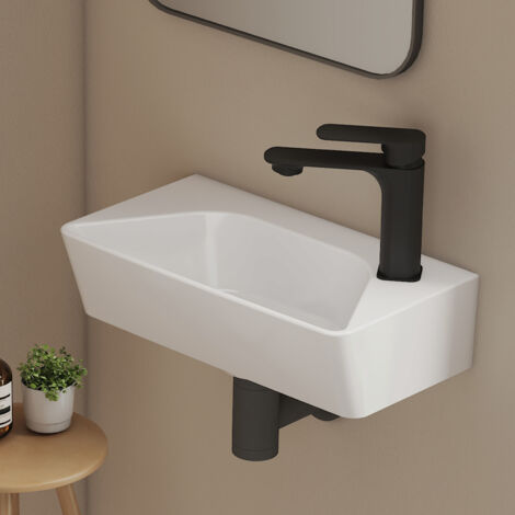 EMKE Lavabo Mural en Céramique 40x22.5x13cm, Blanc Brillant