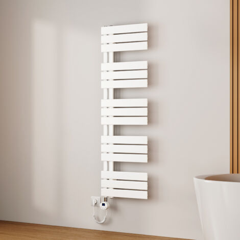 EMKE Sèche-Serviettes Électrique à Thermostat, Minuterie et Puissance Réglable, Blanc 600W 1320x400 mm