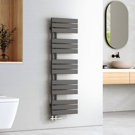 EMKE Sèche-serviettes à Eau Chaude Panneau Plat, Sèche-serviettes connexion latérale pour, Anthracite 1320x400mm 570Watts