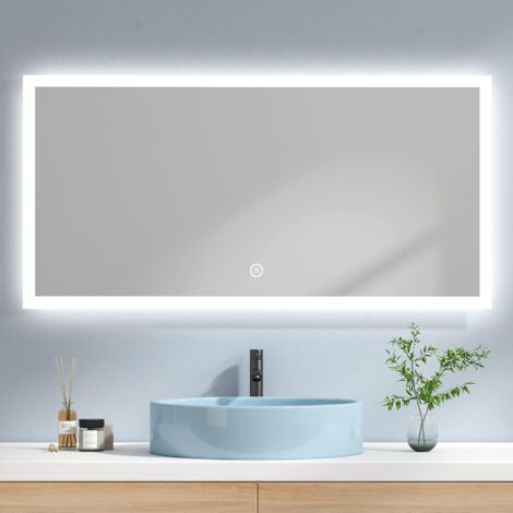 EMKE Miroir de salle de bain avec éclairage Miroir de salle de bain LED 120x60cm Interrupteur Tactile Lumière Blanche Froide