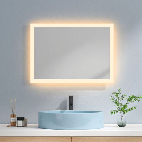 EMKE Miroir de salle de bain avec éclairage Miroir de salle de bain LED 70x50cm Lumière Chaude