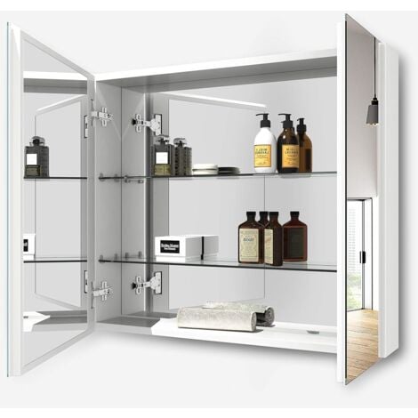 Armoire Miroir De Salle De Bain Blanc Et Chêne - Cambay