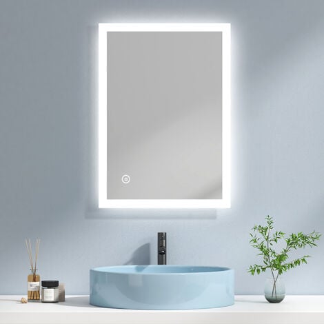 EMKE Miroir de salle de bain avec éclairage Miroir de salle de bain LED 70x50cm  Interrupteur Tactile  Lumière Blanche Froide