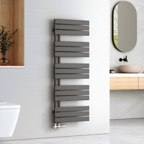 EMKE Sèche-serviettes à Eau Chaude Panneau Plat, Sèche-serviettes connexion latérale pour, Anthracite 1320x500mm 661Watts
