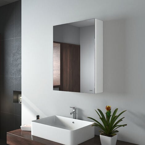 EMKE - Armoire Miroir de salle de bain, Armoire à Miroir 50x65x14,5cm, Armoire de salle de bain avec étagère en verre, noire