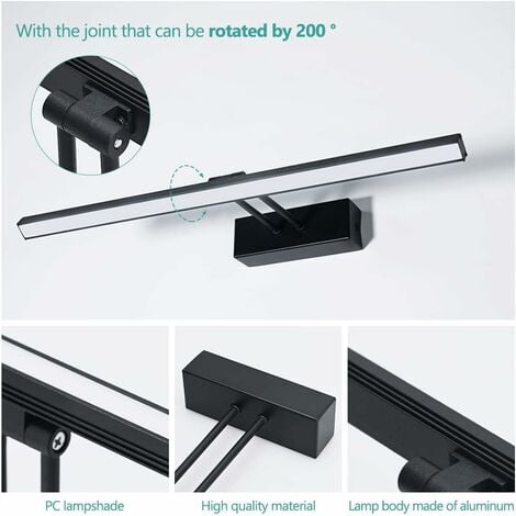 EMKE Lampe à LED pour Miroir Lampe pour Miroir de Salle de Bain 40 cm, Rotation de 200° Lampe pour Miroir Eclairage LED pour Miroir de Salle de Bain 4200K (Noir)