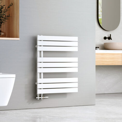 EMKE Sèche-serviettes à Eau Chaude Panneau Plat, Sèche-serviettes connexion latérale pour, Blanc 762x600mm 479Watts