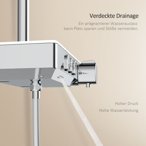 F10 Colonne de douche Thermostat, 3 types de jets, Chrome/Anthracite