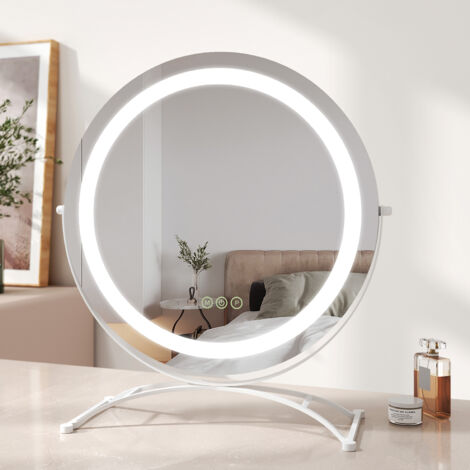 EMKE LED Hollywood Miroir de Maquillage Rond avec Interrupteur Tactile Dimmable 3 Couleurs claires 360° Rotatif, Blanc Diamètre 50cm (1/5)