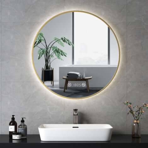Emke – Miroir lumineux de salle de bain 80 cm – Interrupteur tactile – Anti-buée – Horloge numérique – Éclairage dimmable 4300K – Résistance à l'eau IP44 (1/5)