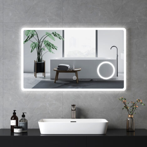 EMKE Miroir lumineux de salle de bain avec Interrupteur Tactile, 3x Loupe, Lumière Blanche Froide 100x60cm