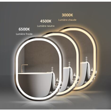 EMKE Miroir de salle de bain LED Miroir avec Interrupteur tactile,  Anti-buée, Dimmable, Lumière neutre, 60cm diamètre Cadre Or Rose