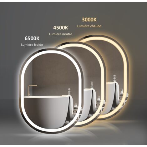Miroir Salle De Bain LED EMKE 50cm - Anti-Buée, 3 Couleurs Lumière, Interrupteur Tactile