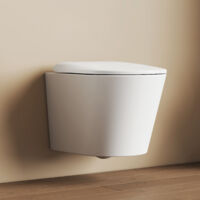 EMKE WC Suspendu Compact Sans Bride Céramique 49 cm, Abattant Soft-Close avec de Détachement Rapide, Blanc Brillant