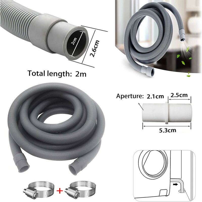 inkl 2 m Schlauchverbinder und Schlauchschellen Universal waschmaschinenschlauch Moocuca Ablaufschlauch Verlängerung Set Bügel Ablaufschläuche für Waschmaschinen und Geschirrspüler