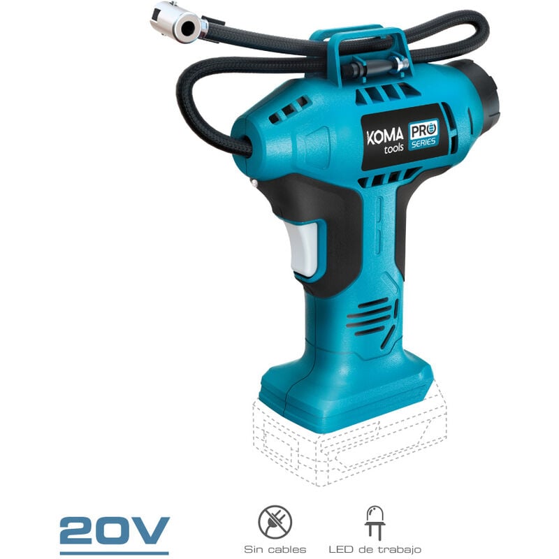 Compresor de aire 20v (sin batería ni cargador) 7,5x22x25,5cm koma tools pro series battery