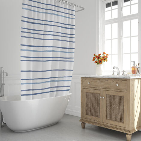 Cortina Ducha Rayas Azules 180x200 cm. Impermeable (1/5)