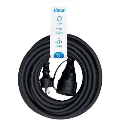 Prolongador profesional 10 m, ip44, h07rn-f 3 g 2,5 mm², 1 toma con tapa, 16 a 250 v, negro