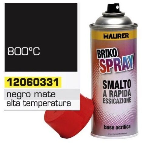 MAURER 093343 esmalte Alte Temperature 800 °, Briko spray, Negro Mate, 400 ml (1/2)