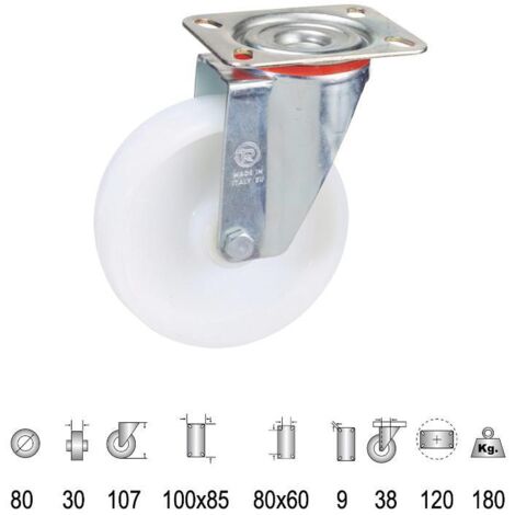 Rueda Industrial Nylon Placa 80 mm.