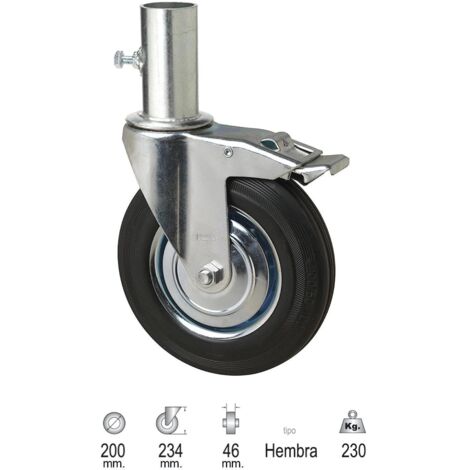 Wolfpack – Rueda industrial andamio 200 mm – Carga máxima 230 Kg – Ancho 46 mm – Goma especial para andamios (1/5)