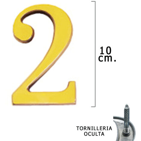 Numero Latón "2" 10 cm. con Tornilleria Oculta (Blister 1 Pieza)