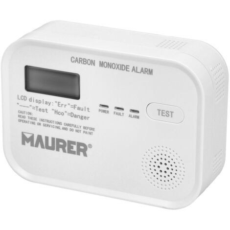 MAURER detector co, uso domestico , Detector CO- Funciona con 3 pilas 1,5V. ac230V. / 60 Hz.- Densidad de monóxido y tiempo de respuesta: 50 ppm 60-90 min. / 10 (1/4)