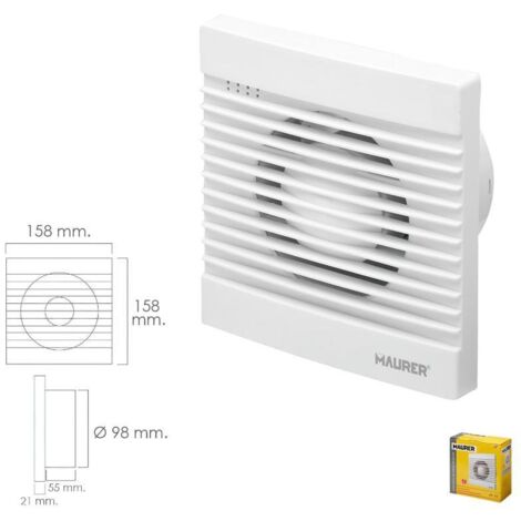 MAURER extractor humos baño 13 watt. salida ø 98 mm. , Ventilador Extractor humos, aire, humedad, olores- Diámetro salida: 98 mm.- Potencia: 13 Watt.- Ruido: 33 D (1/2)