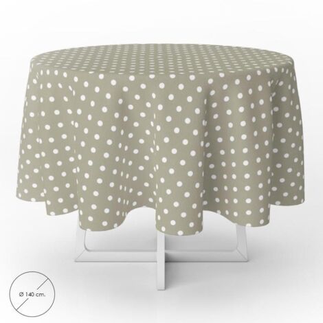 Mantel hule redondo impermeable antimanchas – Diámetro Ø140 cm – Diseño moderno beige con topos – Para interiores y exteriores – Oryx (1/6)