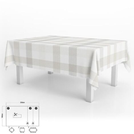 Mantel hule rectangular impermeable antimanchas 140x250 cm – Cuadros beige – Recortable para uso interior y exterior – PVC antideslizante – Oryx (1/5)